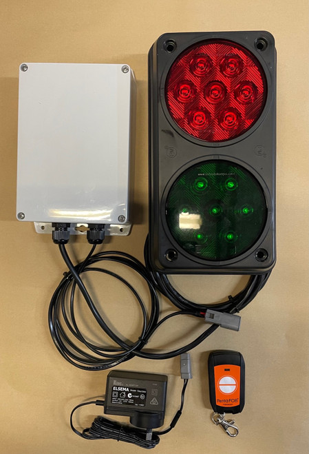 Full Warehouse Traffic Control System. Lights with mounting housing, remote controller system, remote, 240v AC power pack.