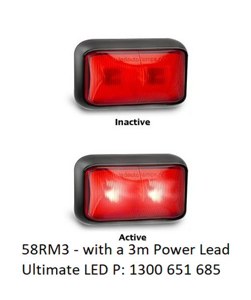 58RM3 - Rear End Outline Marker Light Black Base Red Lens & Red LED. Low Profile. Caravan Friendly. Multi-Volt 12v & 24v Single Pack. LED Auto Lamps. Ultimate LED with a 3 Metre Power lead 58RM3 - Rear End Outline Marker Light Black Base Red Lens & Red LED. Low Profile. Caravan Friendly. Multi-Volt 12v & 24v Single Pack. LED Auto Lamps. Ultimate LED with a 3 Metre Power lead