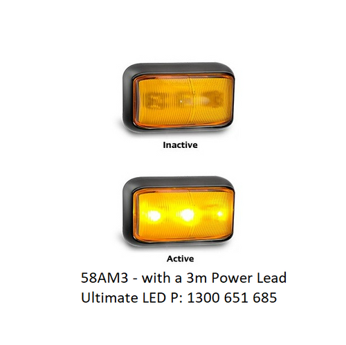 58AM3 - Side Amber Outline Marker Light Black Base LED. Low Profile. Caravan Friendly. Multi-Volt 12v & 24v Single Pack. LED Auto Lamps. Ultimate LED with a 3 Metre Power lead 58AM3 - Side Amber Outline Marker Light Black Base LED. Low Profile. Caravan Friendly. Multi-Volt 12v & 24v Single Pack. LED Auto Lamps. Ultimate LED with a 3 Metre Power lead