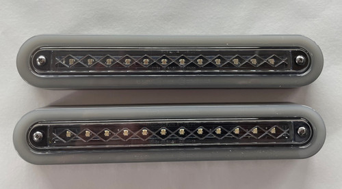 New Rear Taillight system with the outer halo for the park light with sequential Indicator. Balance of the lights is a Clear lens with stop and indicator 12v DC New Rear Taillight system with the outer halo for the park light with sequential Indicator. Balance of the lights is a Clear lens with stop and indicator 12v DC