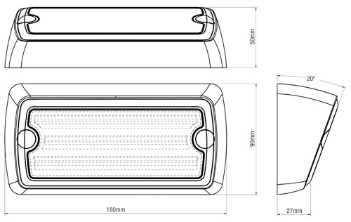 Line Drawing - IL180 - Awning Exterior or interior Light. 20 Degree Angle. 300Lm 4.3 watt. Rectangular. 12V. Single Pack. RV. Ultimate LED.