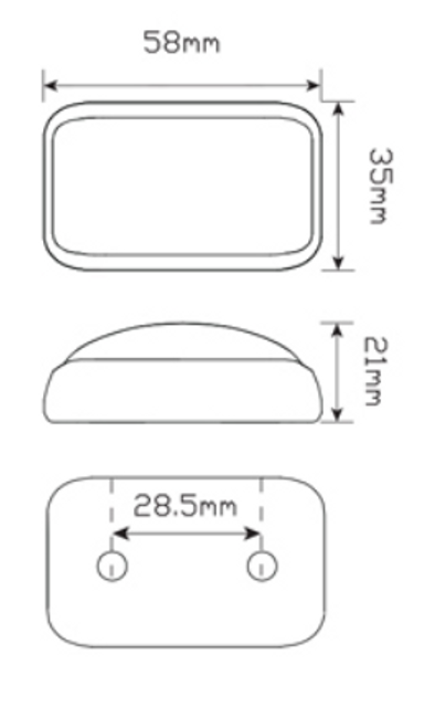 Line Drawing - 58CWM - Front End Outline Marker Chrome Base Clear Lens Multi-Volt 12v & 24v Low Profile Single Pack. AL. Ultimate LED. 