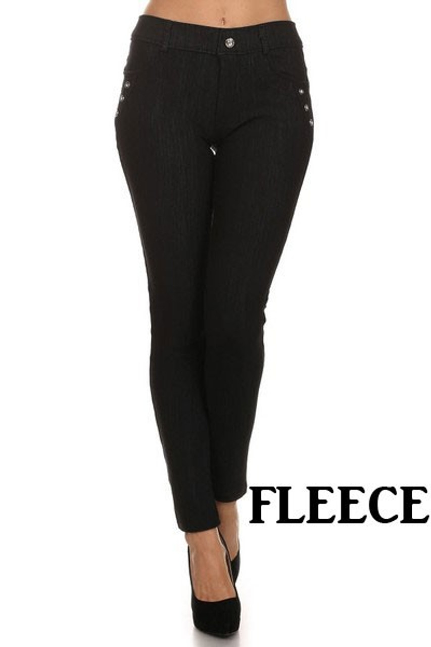 Fleece Lined Jeggings with Rhinestones - Treasure Island