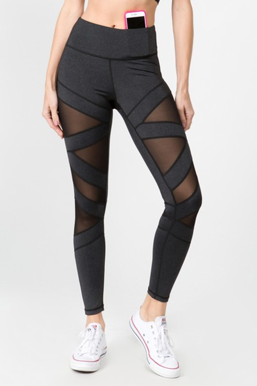 Active Lace-Up Mesh Side Workout Leggings - CHARCOAL - Treasure Island