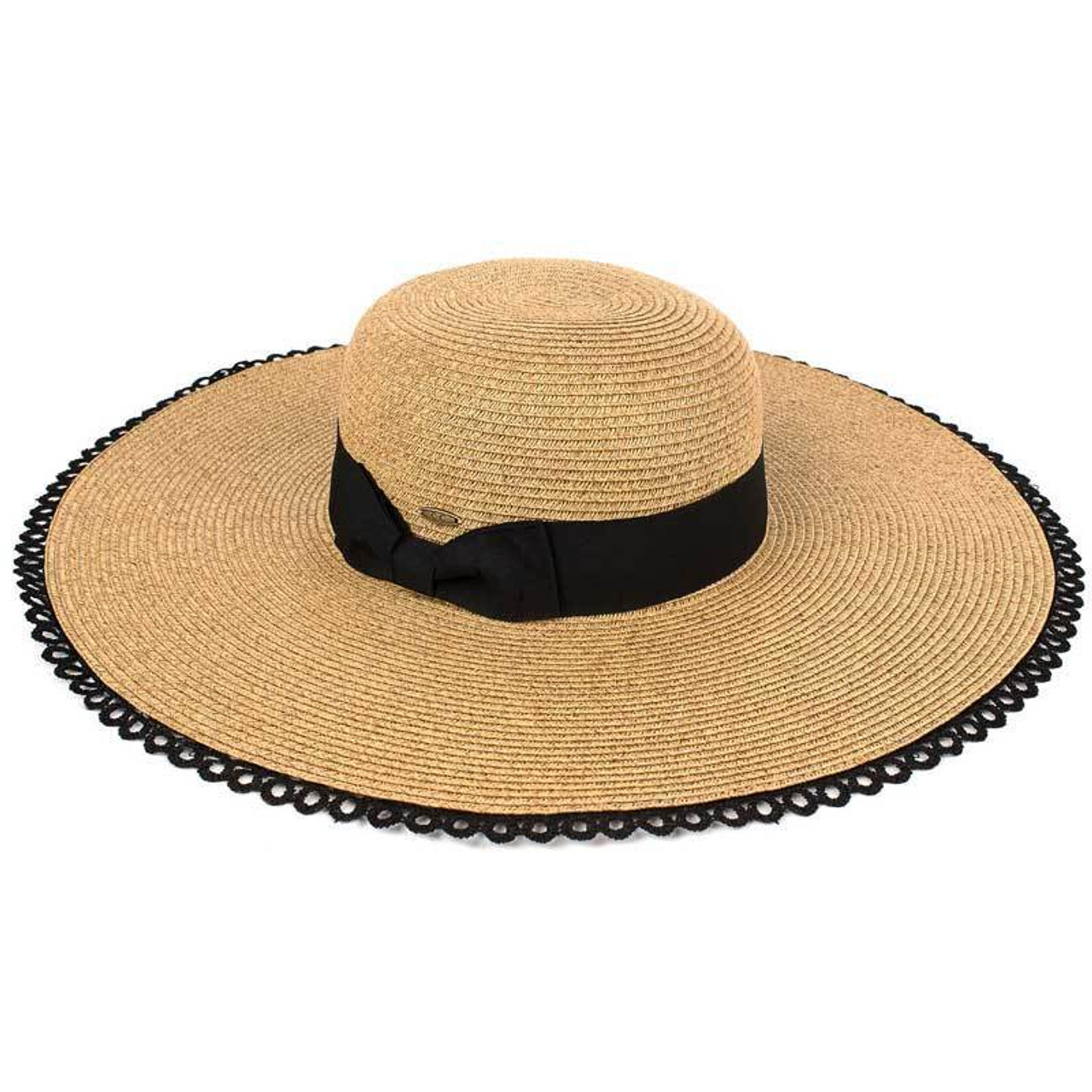 Blue Island Frayed Edge Wide Brim Straw Panama Hat, Natural at