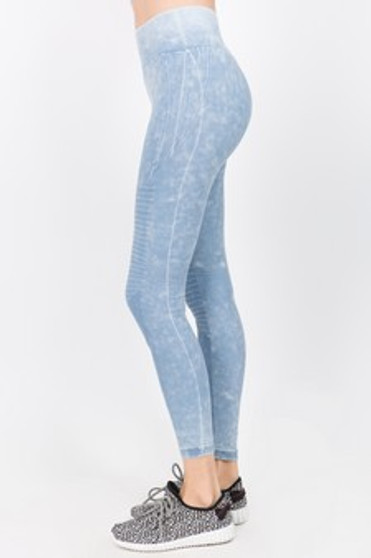 Wash Moto Detailed Seamless Tights - Vintage Blue