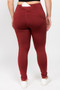 High Waist 5 Pocket Workout Leggings - PLUS WINE RED