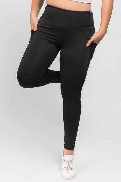 Active High Rise Colorblock Mesh Leggings with Pockets - CHARCOAL