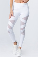 Active Mesh Striped Single Pocket Leggings - BRIGHT WHITE 