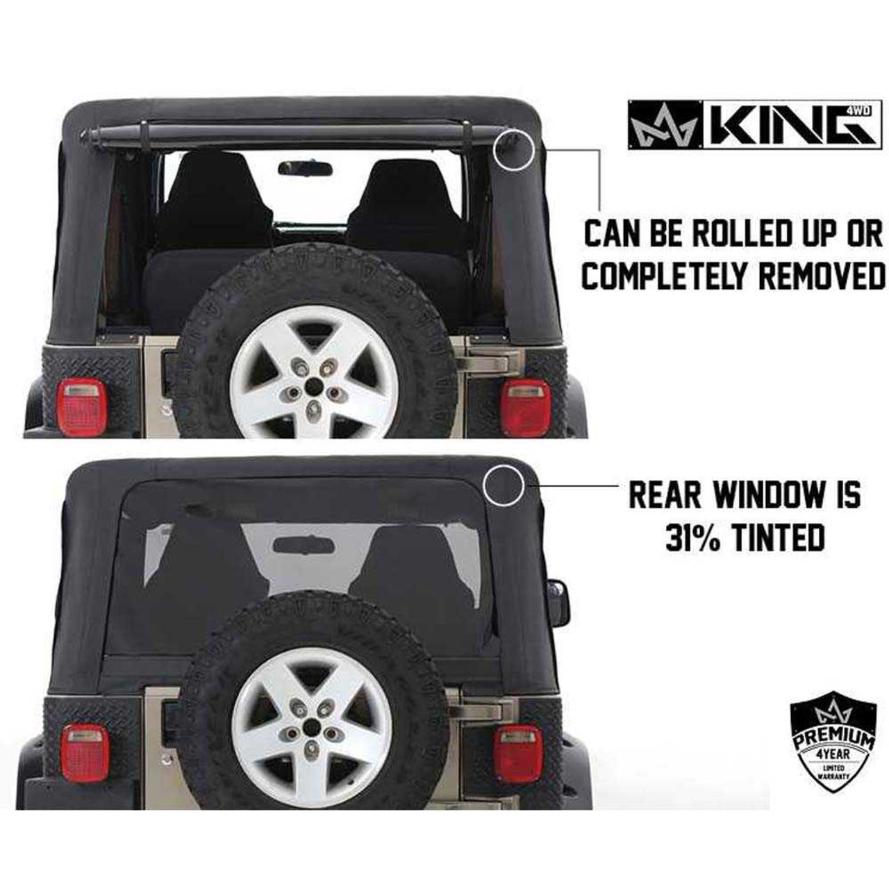 14010235 King 4WD Premium Replacement Soft Top Without Upper Doors