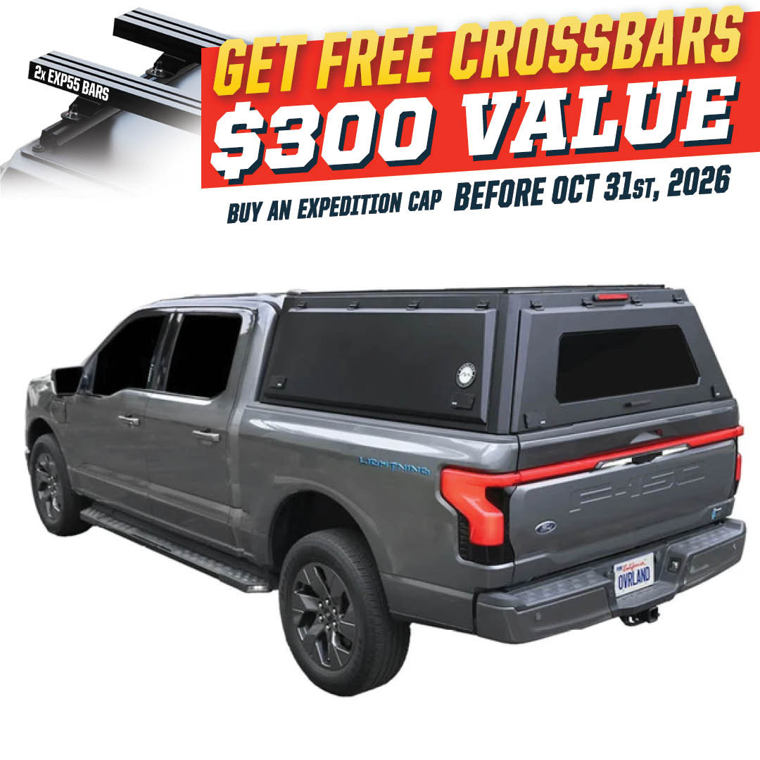 Expedition Truck Cap for 2021-2027 Ford F-150 5.5 ft & 6.5 ft Beds - Full Wing Doors & 3rd Brake Light
3 Quarter