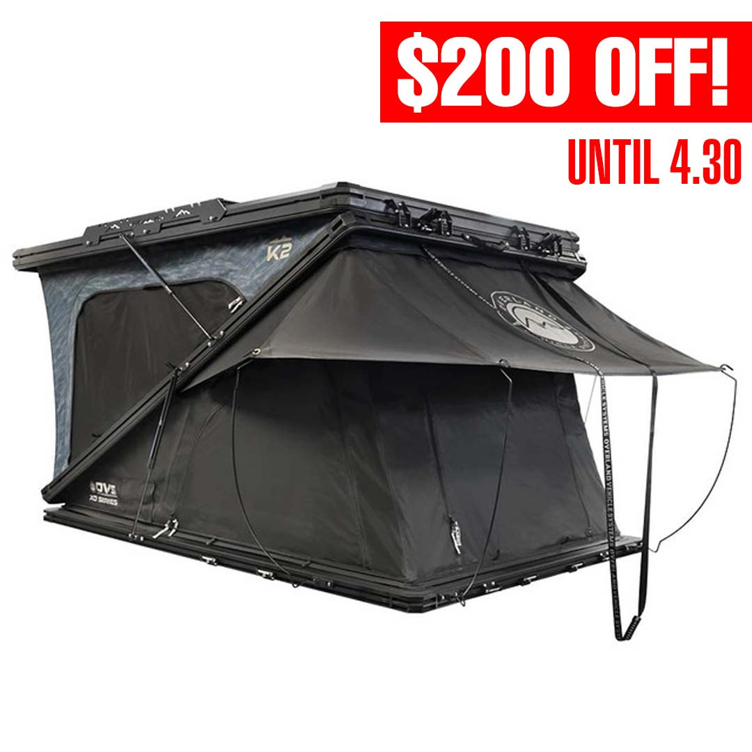 XD K2 Clam Shell Pop Up 2 Person Aluminum Hard Shell Roof Top Tent, Blue Body & Black Rainfly 3 Quarter