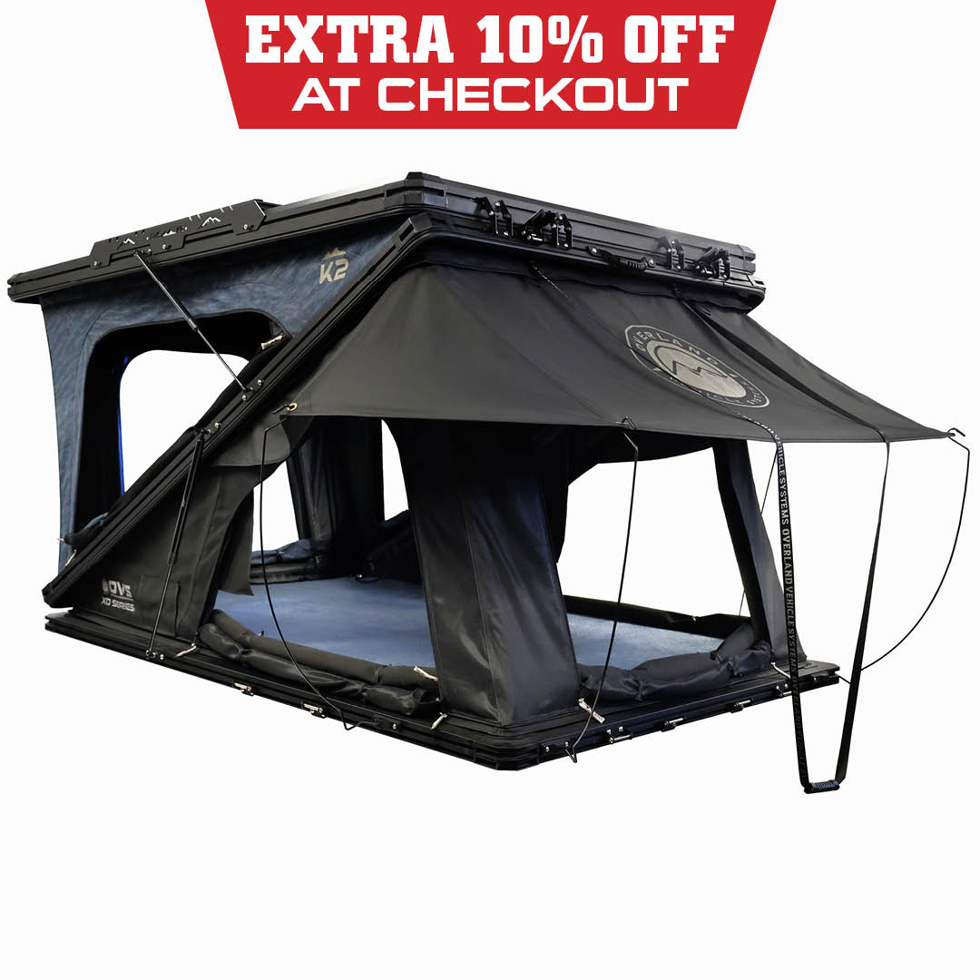XD K2 Clam Shell Pop Up 2 Person Aluminum Hard Shell Roof Top Tent, Blue Body & Black Rainfly 3 Quarter