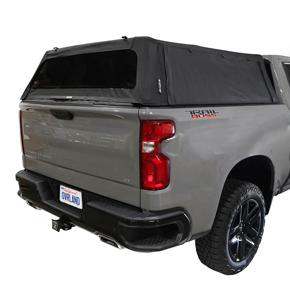 Explorer Soft Shell for 2019-2026 GM 1500 5.8 ft Bed - Black Canvas with Aluminum Frame 3 Quarter
