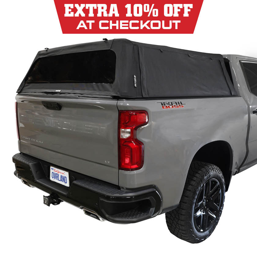 Explorer Soft Shell for 2019-2026 GM 1500 5.8 ft Bed - Black Canvas with Aluminum Frame 3 Quarter