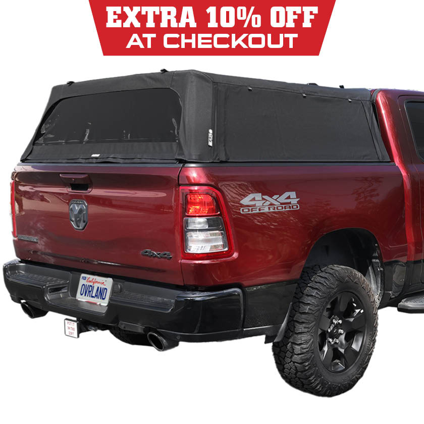 Explorer Soft Shell for 2019-2026 RAM 1500 5.7 ft Bed - Black Canvas with Aluminum Frame 3 Quarter
