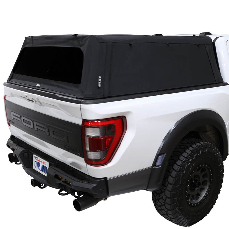 Explorer Soft Shell for 2019-2026 Ford F-150 5.5 ft Bed - Black Canvas with Aluminum Frame 3 Quarter