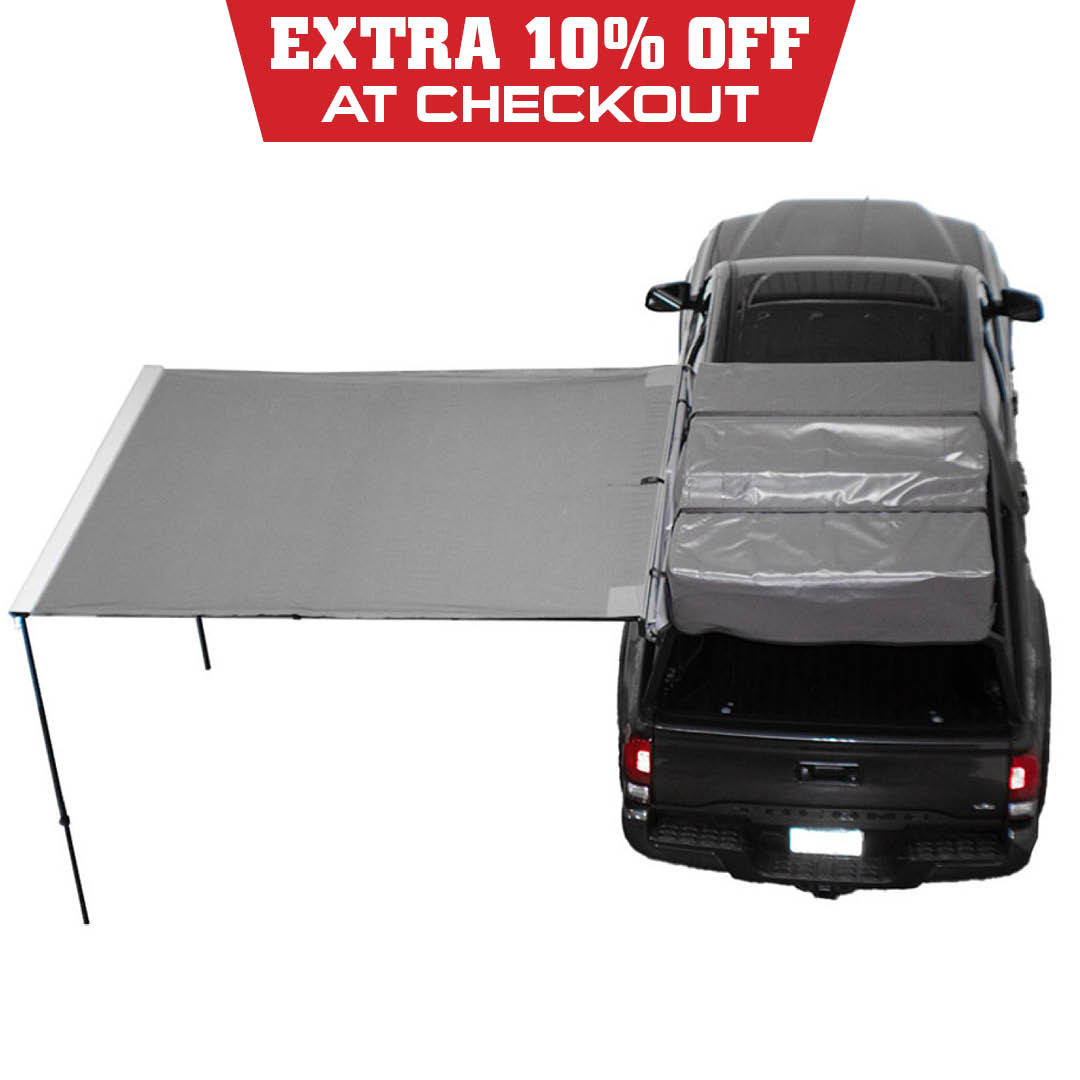 HD Nomadic 90 Degree Awning - Grey Body, Green Trim & Black Travel Cover Top