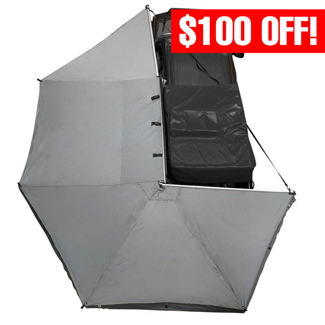 HD Nomadic 270 Degree Awning - Driver Side - Dark Gray Awning with Black Cover Driver