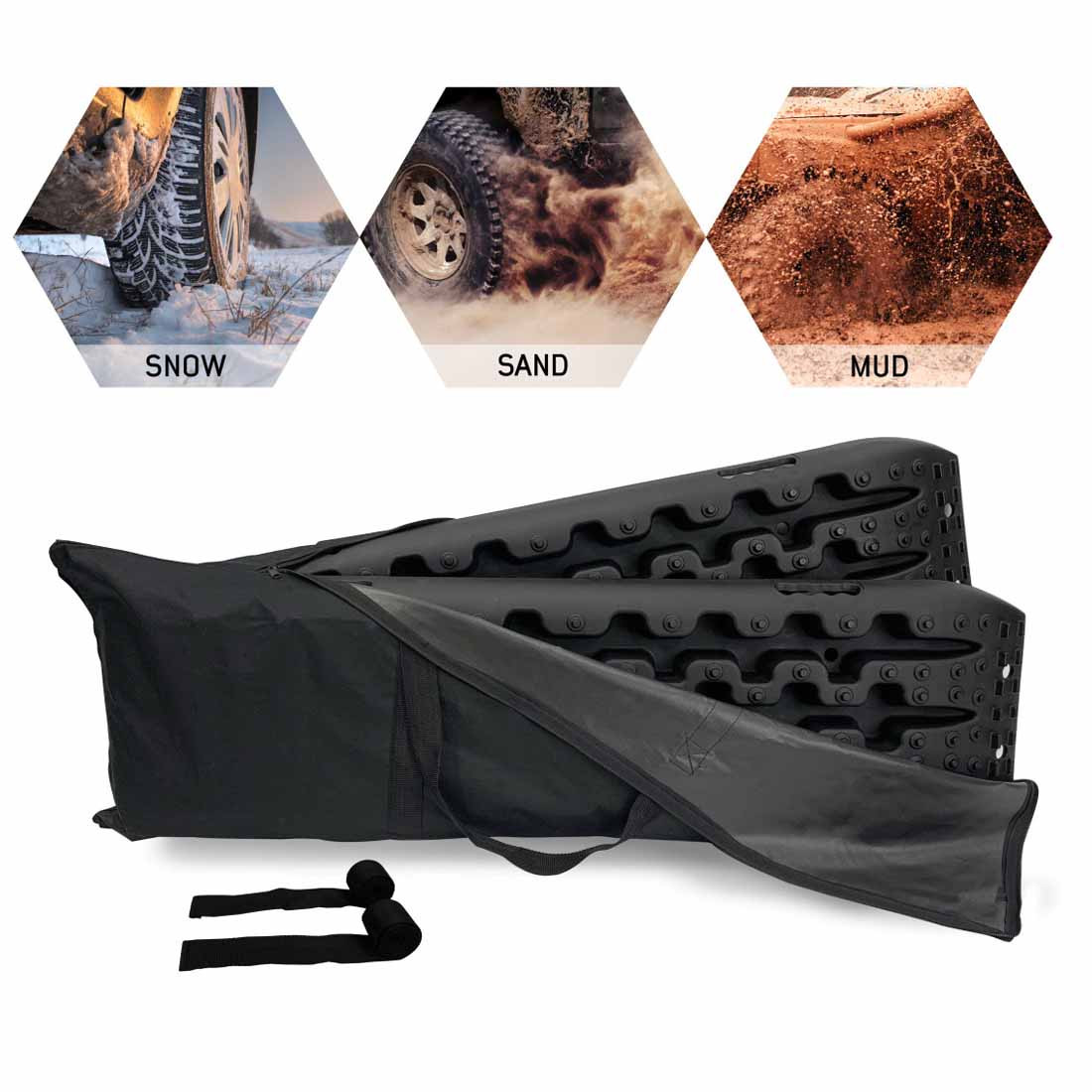 Recovery Ramps for 4WDs: Gray/Black Universal & Storage Bag