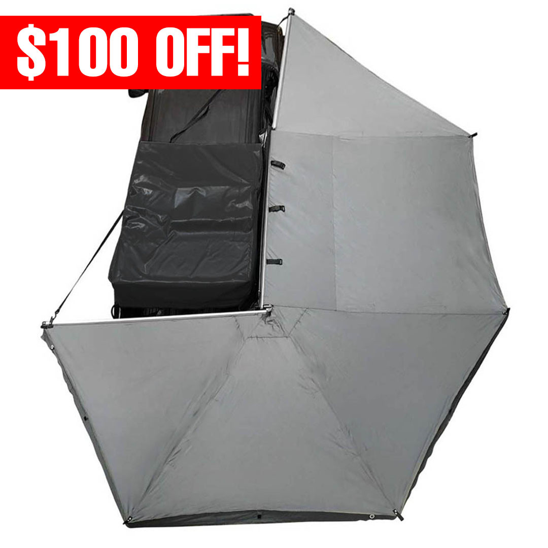 HD Nomadic 270 Degree Awning - Passenger Side - Dark Gray Awning With Black Cover Top