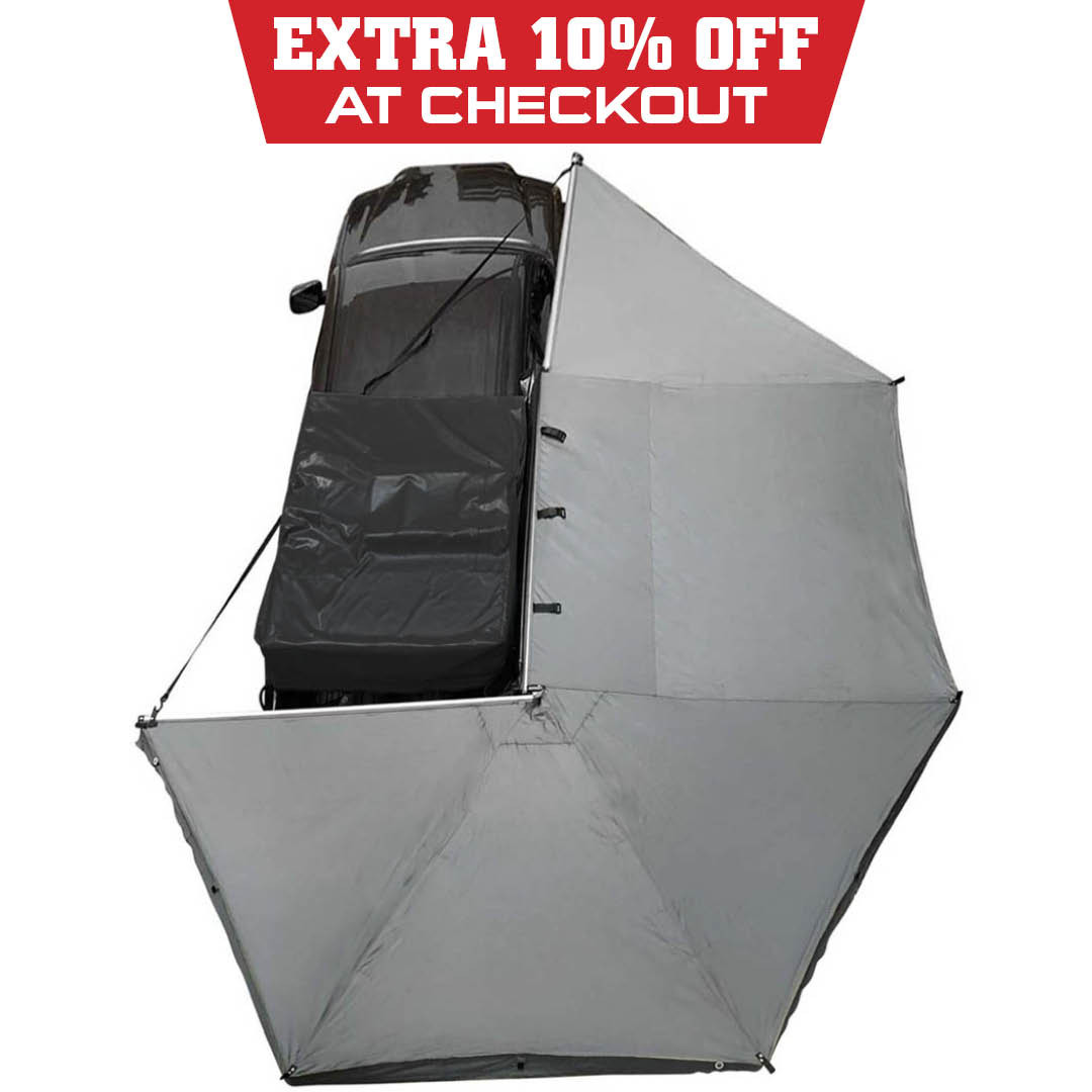 HD Nomadic 270 Degree Awning - Passenger Side - Dark Gray Awning With Black Cover Top