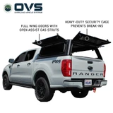 Expedition Truck Cap for 2019-2023 Ford Ranger 5 ft Bed - Full Wing Doors Open 3 Quarter