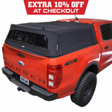 Explorer Soft Shell for 2019-2023 Ford Ranger 5 ft Bed - Black Canvas with Aluminum Frame 3 Quarter