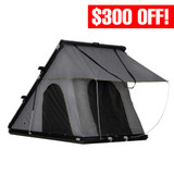 HD Mamba Clam Shell Aluminum Hard Shell Roof Top Tent, Grey Body & Green Trim 3/4