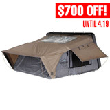 HD Bushveld 4 Person Cantilever Hard Shell Roof Top Tent Grey Body & Tan Rainfly 3 Quarter