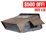 HD Bushveld 2 Person Cantilever Hard Shell Roof Top Tent Grey Body & Tan Rainfly 3 Quarter