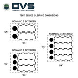 HD Nomadic 2 Person Extended Soft Shell Roof Top Tent, Grey Body & Green Rainfly Dimensions