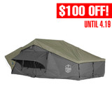 HD Nomadic 2 Person Extended Soft Shell Roof Top Tent, Grey Body & Green Rainfly 3 Quarter