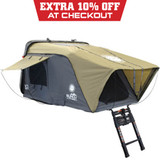 HD Bundu Hard Shell Roof Top Tent-Grey Body & Green Rainfly 3 Quarter