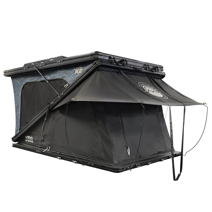 XD K2 Clam Shell Pop Up 2 Person Aluminum Hard Shell Roof Top Tent, Blue Body & Black Rainfly 3 Quarter