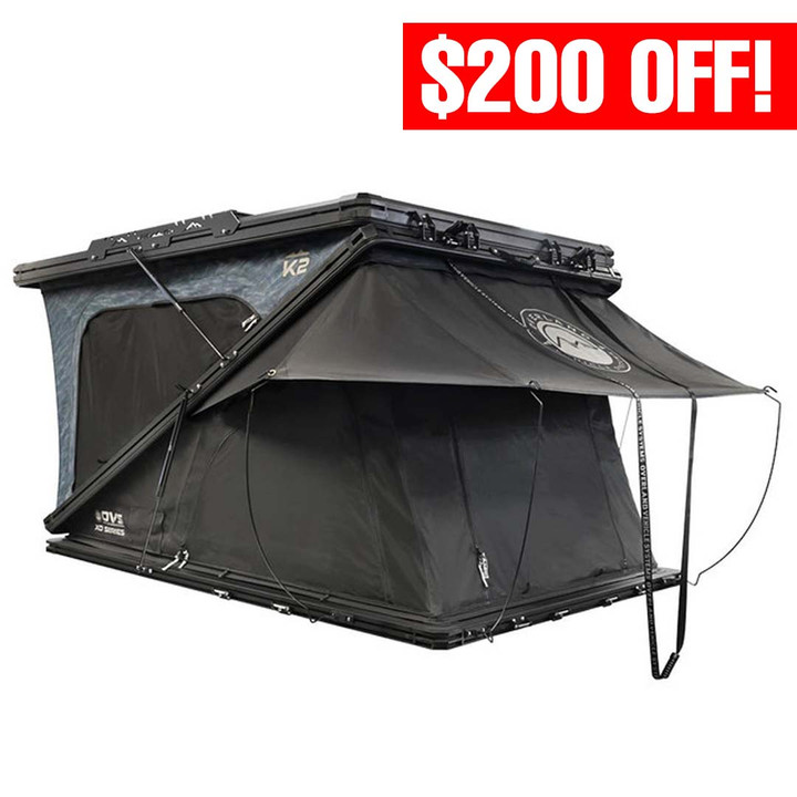 XD K2 Clam Shell Pop Up 2 Person Aluminum Hard Shell Roof Top Tent, Blue Body & Black Rainfly