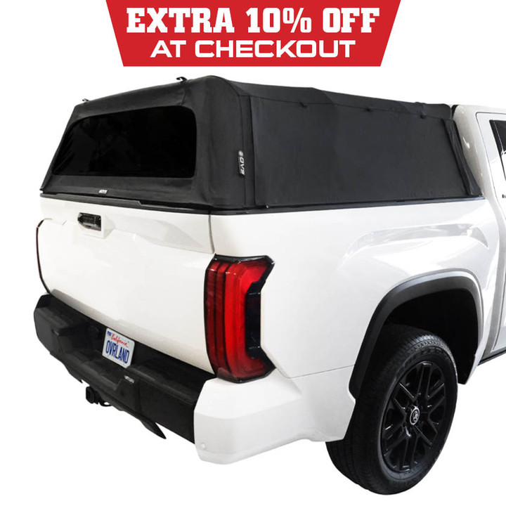 Explorer Soft Shell for 2022-2026 Toyota Tundra 5.5 ft Bed - Black Canvas with Aluminum Frame 3 Quarter