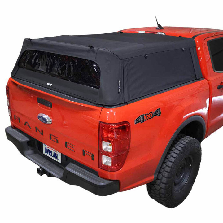 Explorer Soft Shell for 2019-2023 Ford Ranger 5 ft Bed - Black Canvas with Aluminum Frame 3 Quarter