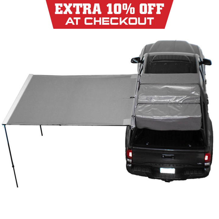 HD Nomadic 90 Degree Awning - Grey Body, Green Trim & Black Travel Cover Top