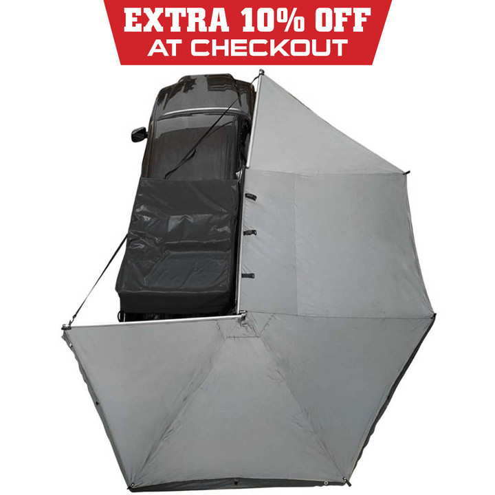 HD Nomadic 270 Degree Awning - Passenger Side - Dark Gray Awning With Black Cover Top