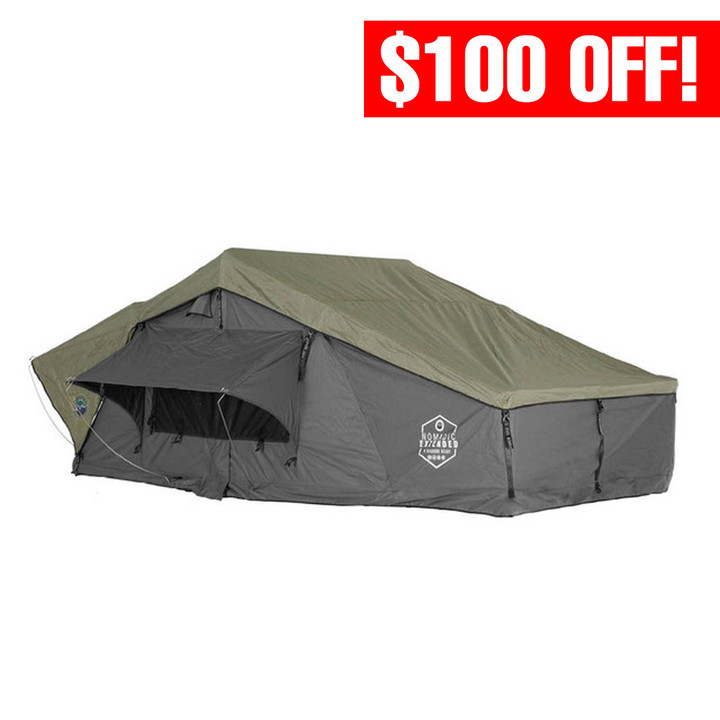 HD Nomadic 3 Person Extended Soft Shell Roof Top Tent, Grey Body & Green Rainfly