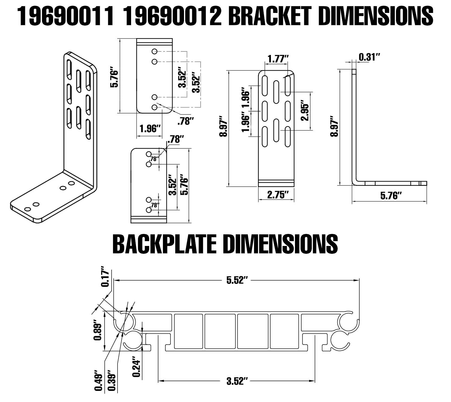 OVS XD Nomadic 90 degree awning mounting bracket dimensions and backplate specifications