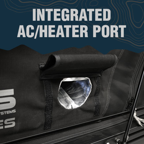 OVS XD K2 integrated AC heater port for climate control ducting in rooftop tent