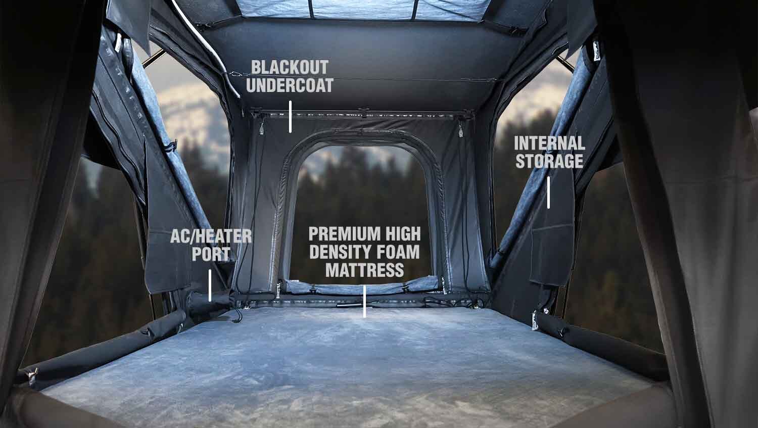 OVS XD K2 interior showing spacious sleeping area memory foam mattress ventilation windows