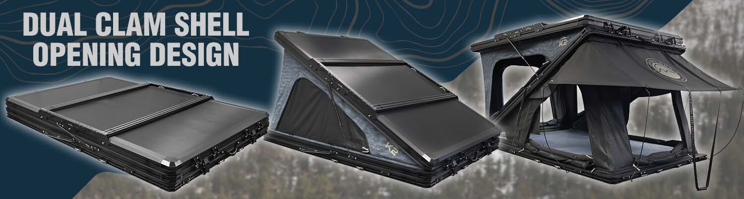 OVS XD K2 dual clamshell opening design showing both shell halves open with gas struts