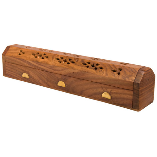 Wood Box Incense Holders - Brass Inlay / Fretwork