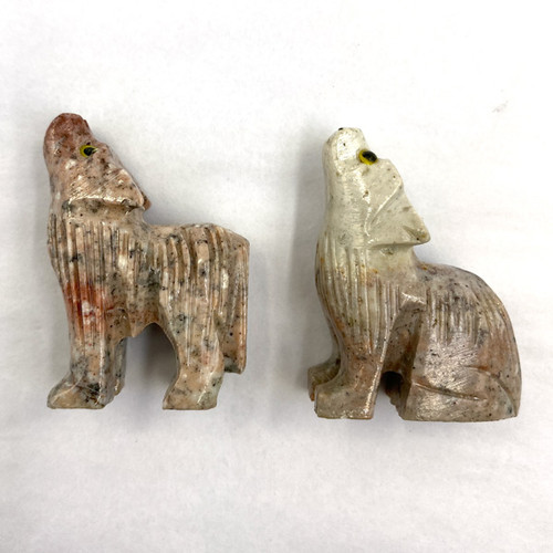 Carved Pocket Stone Wolf - Assorted Onyx (3)