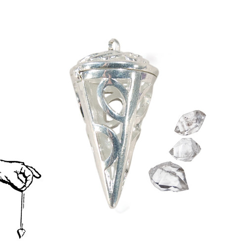 Filigree Cage Cone Pendulum - Herkimer Diamond Filigree Cage Cone Pendulum - Herkimer Diamond