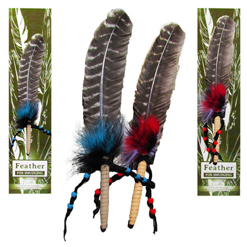 Cleansing Feather - Leather Wrap with Beads