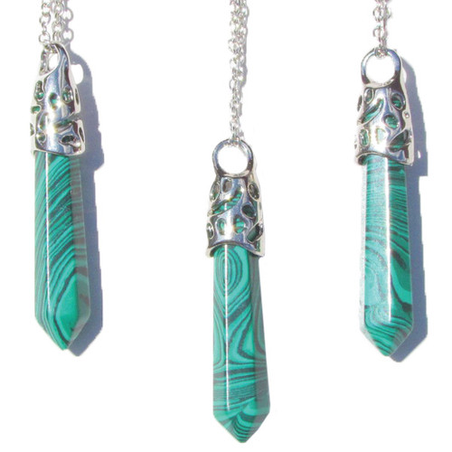 Point Pendant with Filigree Cap - Synthetic Malachite 